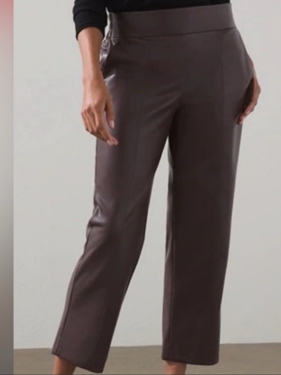Nwt Chico's Faux Leather Brigette Pull-On Crop Pant~Cherry Brunette